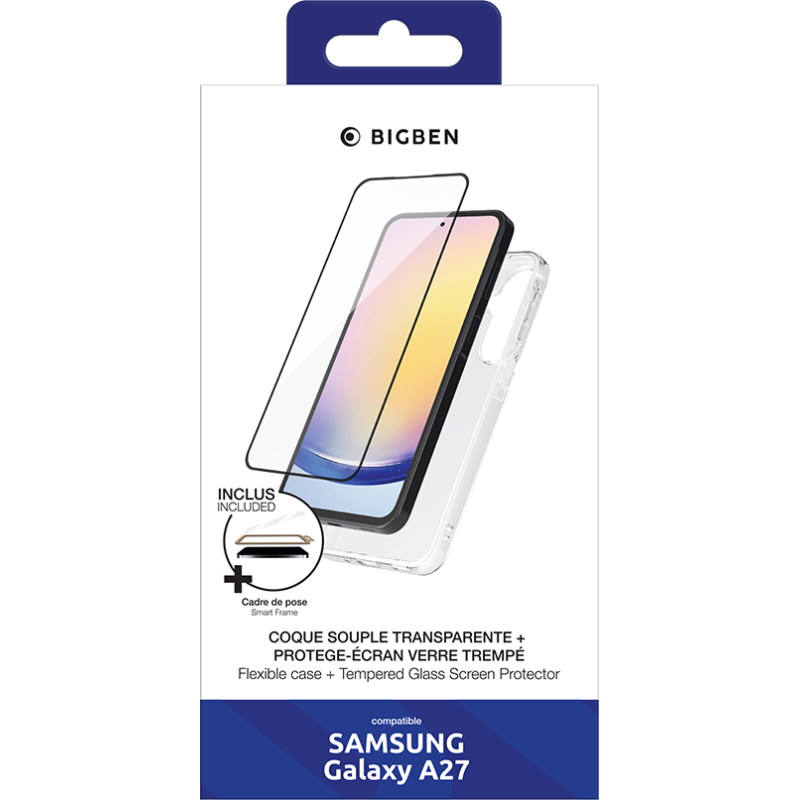 Pack 2 en 1 Coque Samsung Galaxy A27 5G Souple Transparente + Protège écran 2.5D  + SmartFrame™  - Certifié GRS Bigben
