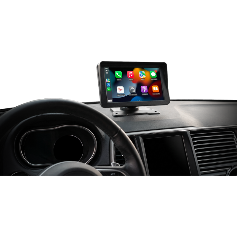 Ecran multimédia de voiture 7'' Carplay/Android Auto/MirrorLink avec pare-soleil Fixation tableau de bord Noir
