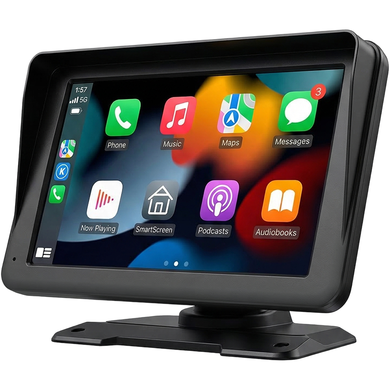 Ecran multimédia de voiture 7'' Carplay/Android Auto/MirrorLink avec pare-soleil Fixation tableau de bord Noir