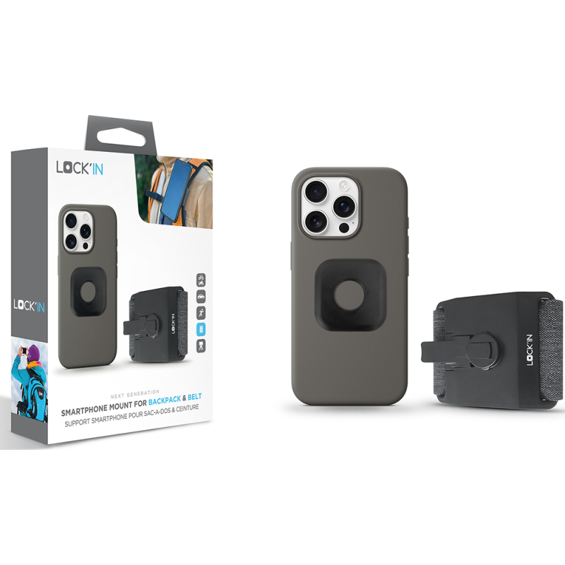 Support téléphone pour Sac à dos & Ceinture Noir Lock'in