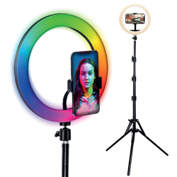 Kit Influence XL Anneau lumineux 26cm Blanc & Couleurs avec trépied 1,6m et télécommande sans fil Bigben
