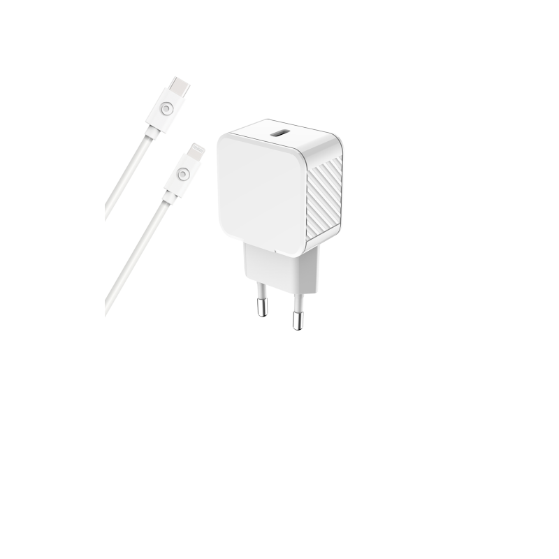Chargeur maison 30W Power Delivery + Câble USB C/Lightning Blanc - 100% Plastique recyclé Bigben