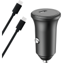 Chargeur voiture 25W Power Delivery + Câble USB C/USB C Noir - 100% Plastique recyclé Bigben