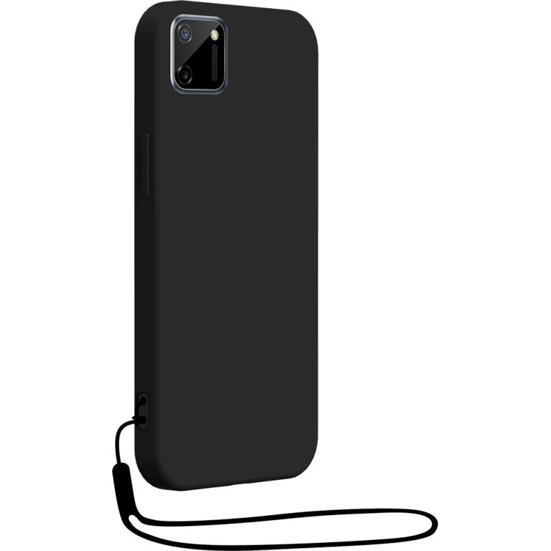 Coque RealMe C11 2021 Silicone + dragonne assortie Noire Bigben