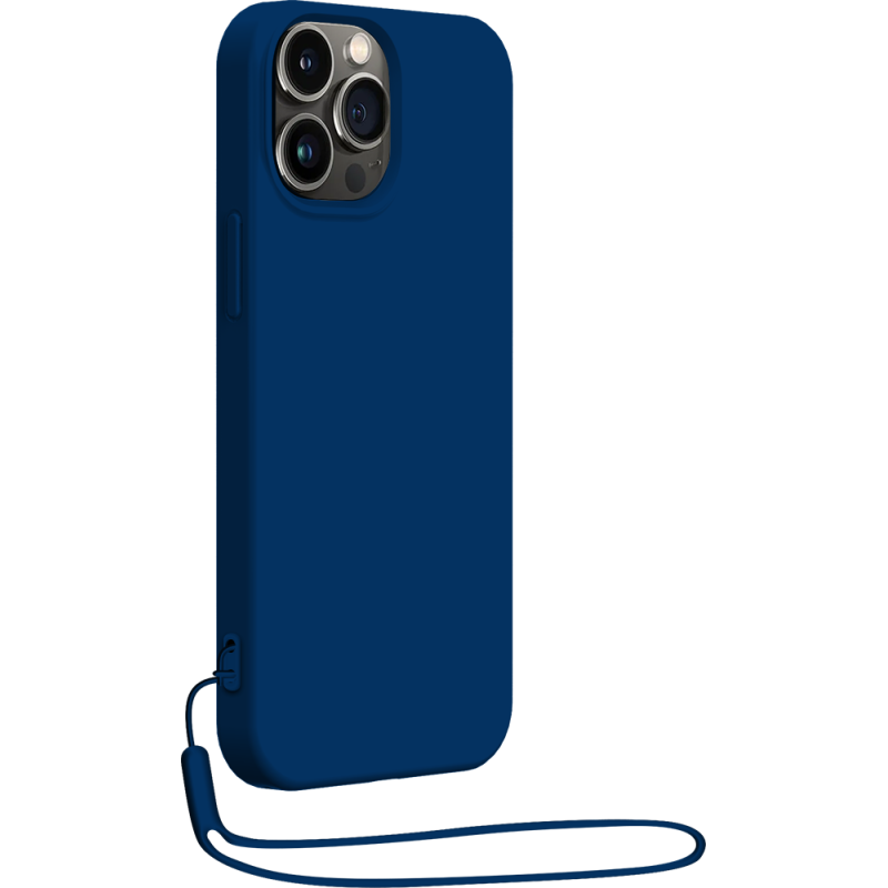 Coque Apple iPhone 14 Pro Max Silicone + dragonne assortie Bleu marine Bigben