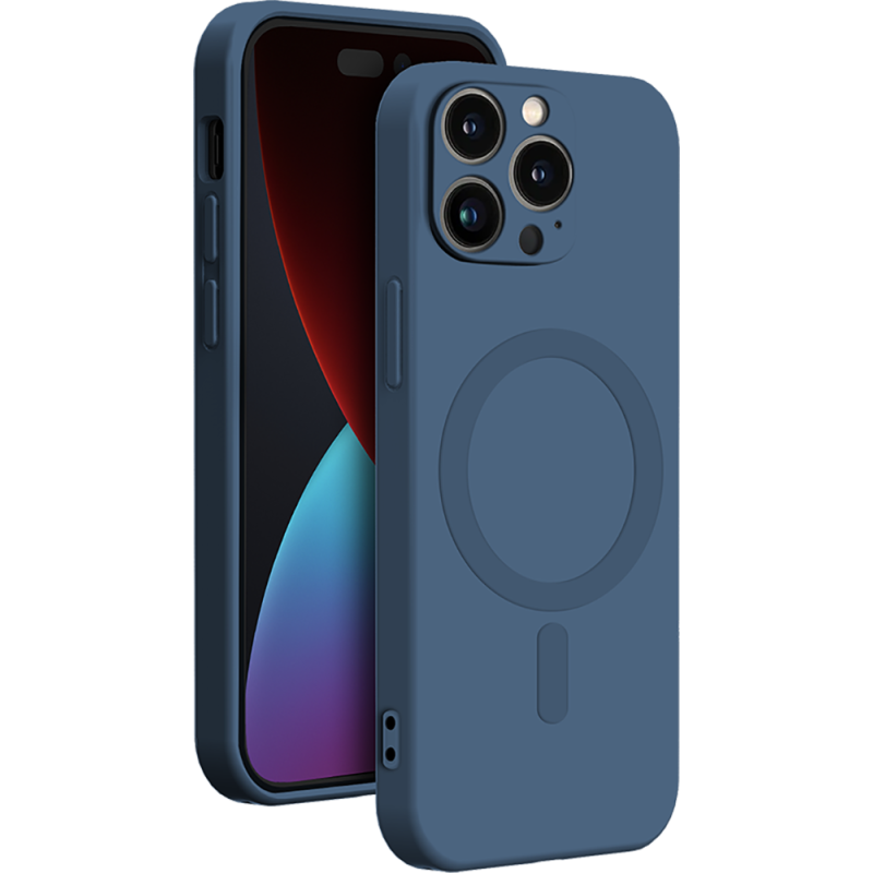 Coque Apple iPhone 14 Pro Max Compatible MagSafe Silicone Bleue Bigben