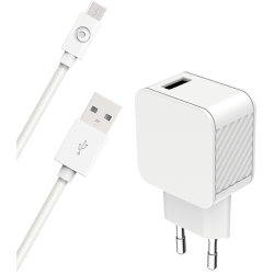 Chargeur maison 2.4A FastCharge + Câble USB A/micro USB Blanc - 100% Plastique recyclé Bigben