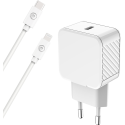 Chargeur maison 20W Power Delivery + Câble USB C/Lightning Blanc - 100% Plastique recyclé Bigben