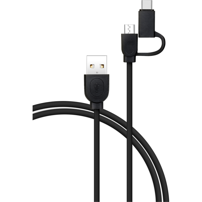 Câble 2 en 1 USB A/micro USB & USB C 1,2m Noir Bigben
