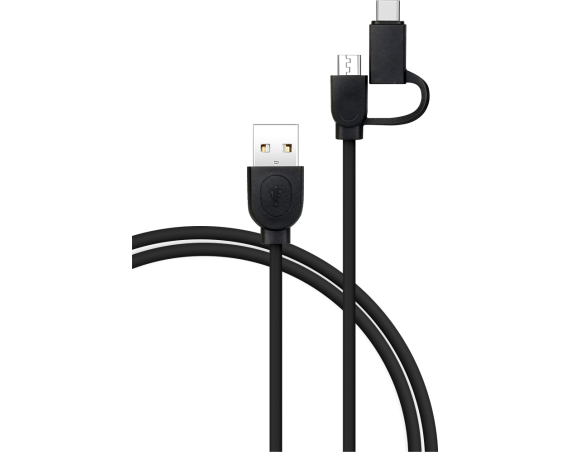 Câble 2 en 1   USB A/micro USB & USB C 1,2m Noir Bigben