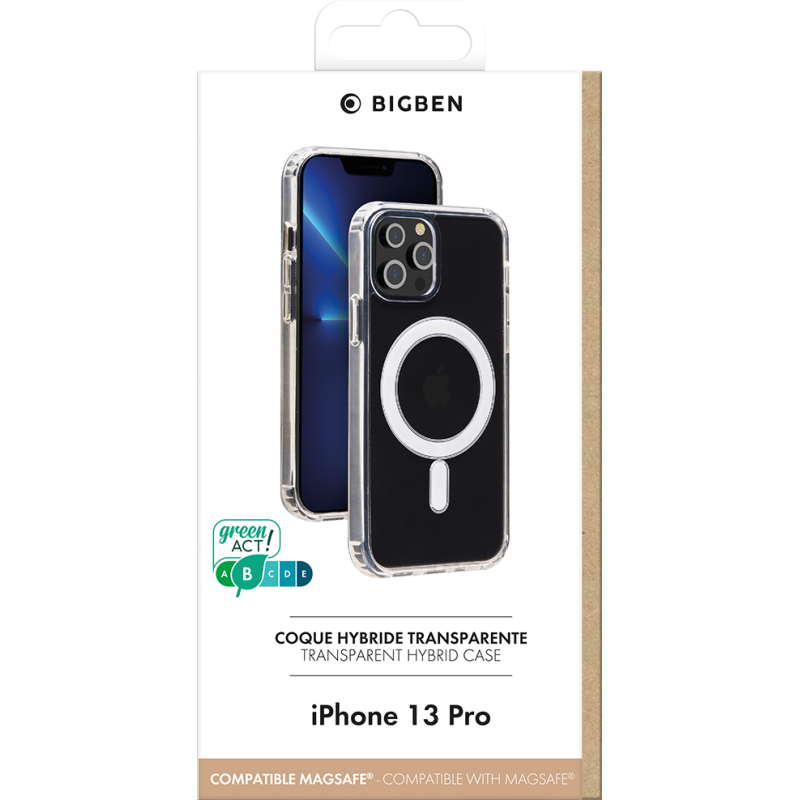 Coque Apple iPhone 13 Pro Compatible MagSafe Hybride Transparente Bigben