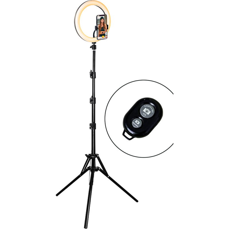 Kit Influence XL Anneau lumineux 26cm Blanc avec trépied 1,6m et télécommande sans fil Bigben