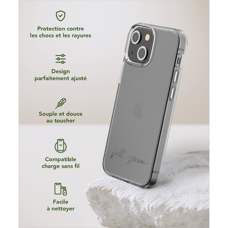 Coque iPhone 13 mini Infinia Transparente - 100 % Recyclable Just Green