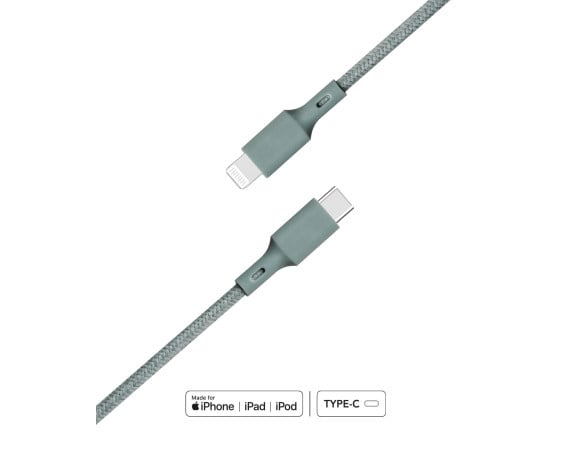 Câble Recyclable coton Night Green USB C/Lightning 2 m 2.4A Just green