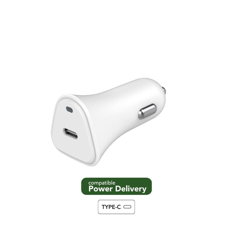 Chargeur voiture Recyclable Blanc USB C 25W Power Delivery Just Green