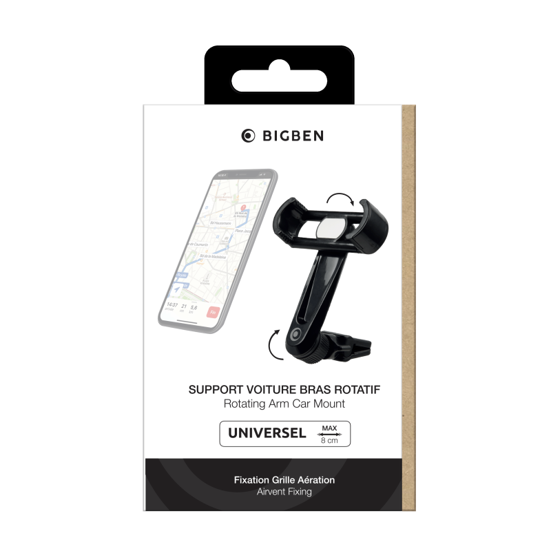 Support Voiture Ajustable avec Bras rotatif sur Ventilation Noir Bigben