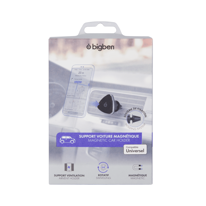 Support Voiture Aimanté sur Ventilation Noir Bigben