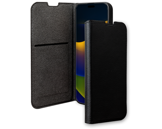 Etui Folio Wallet iPhone 15 Plus Noir - 65% Plastique recyclé Certifié GRS Bigben