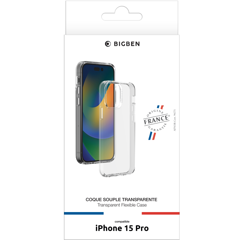 Coque iPhone 15 Pro Souple Transparente Bigben