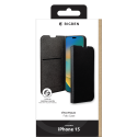 Etui Folio Wallet iPhone 15 Noir - 65% Plastique recyclé Certifié GRS Bigben