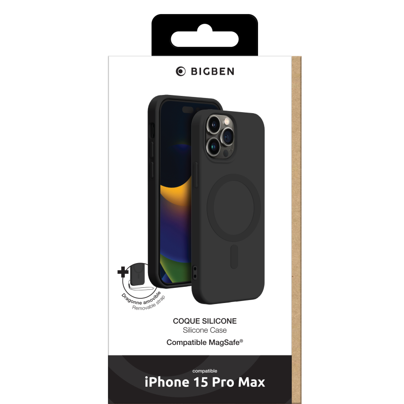 Coque iPhone 15 Pro Max Compatible MagSafe Silicone Noire Bigben
