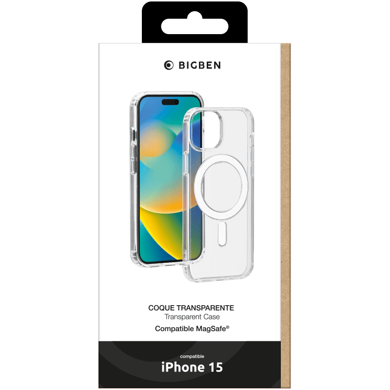 Coque iPhone 15 Compatible MagSafe Hybride Transparente Bigben