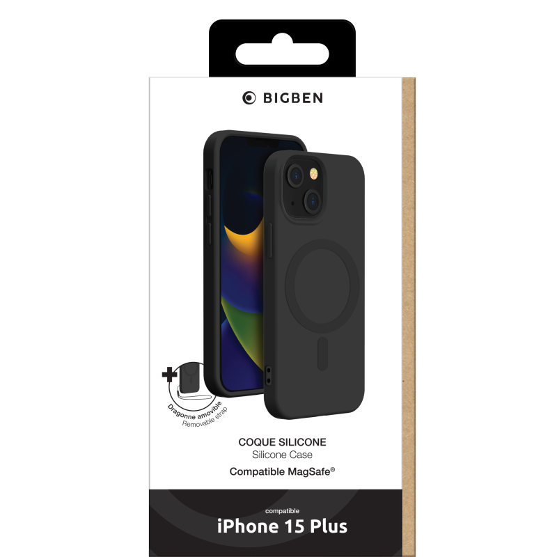 Coque iPhone 15 Plus Compatible MagSafe Silicone Noire Bigben