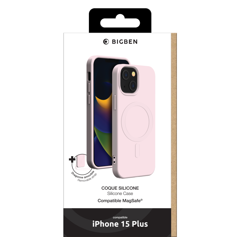 Coque iPhone 15 Plus Compatible MagSafe Silicone Rose Bigben