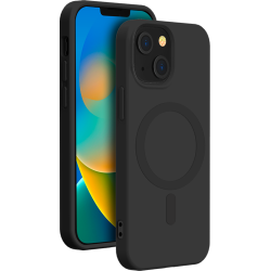Coque iPhone 15 Compatible MagSafe Silicone Noire Bigben