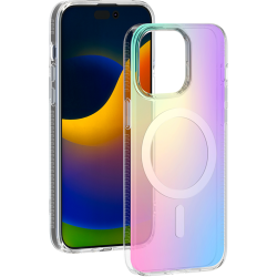 Coque iPhone 15 Pro Max Compatible MagSafe Hybride Semi-transparente Irisée Bigben