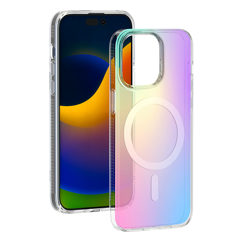 Coque iPhone 15 Pro Max Compatible MagSafe Hybride Semi-transparente Irisée Bigben