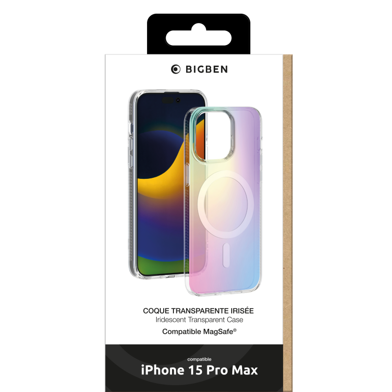 Coque iPhone 15 Pro Max Compatible MagSafe Hybride Semi-transparente Irisée Bigben