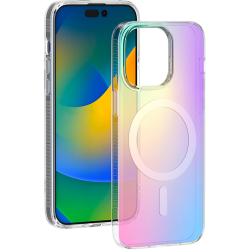 Coque iPhone 15 Pro Compatible MagSafe Hybride Semi-transparente Irisée Bigben