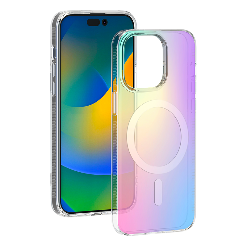 Coque iPhone 15 Pro Compatible MagSafe Hybride Semi-transparente Irisée Bigben