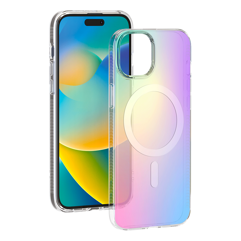 Coque iPhone 15 Compatible MagSafe Hybride Semi-transparente Irisée Bigben