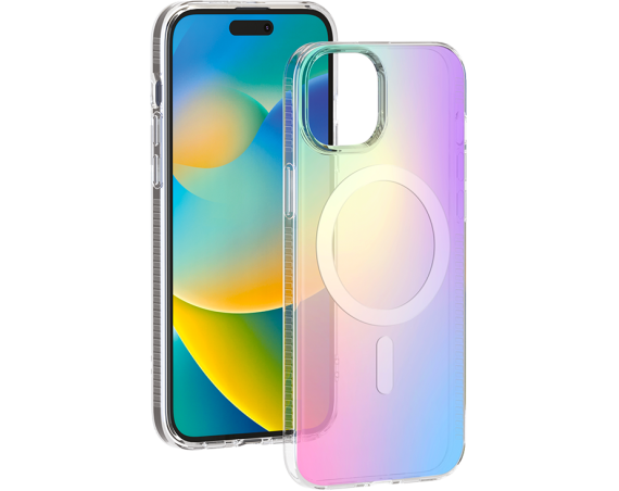 Coque iPhone 15 Compatible MagSafe Hybride Semi-transparente Irisée Bigben