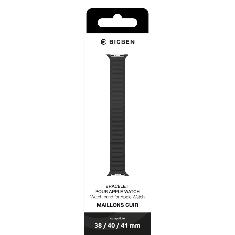 Bracelet Cuir pour Apple Watch 38-40-41mm Noir/Marron Bigben