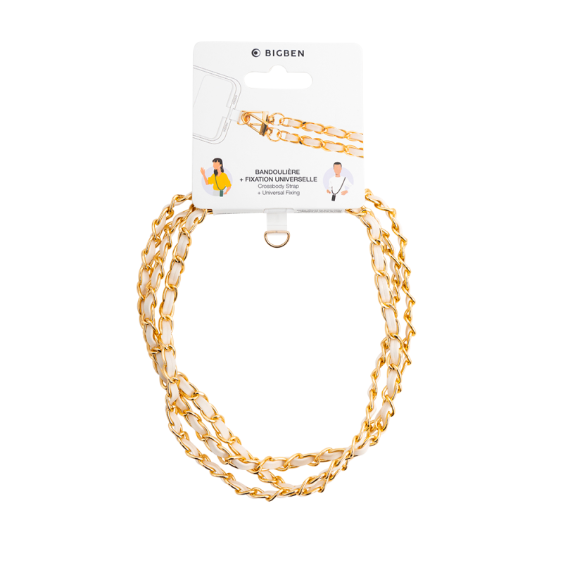 Bandoulière téléphone Universelle Chaîne Gold + Crème Bigben