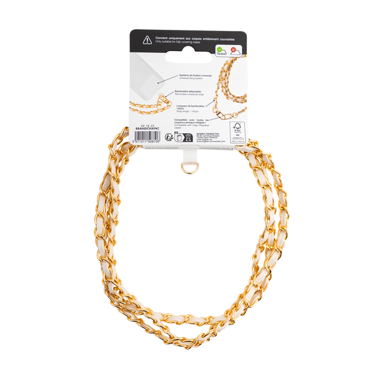 Bandoulière téléphone Universelle Chaîne Gold + Crème Bigben