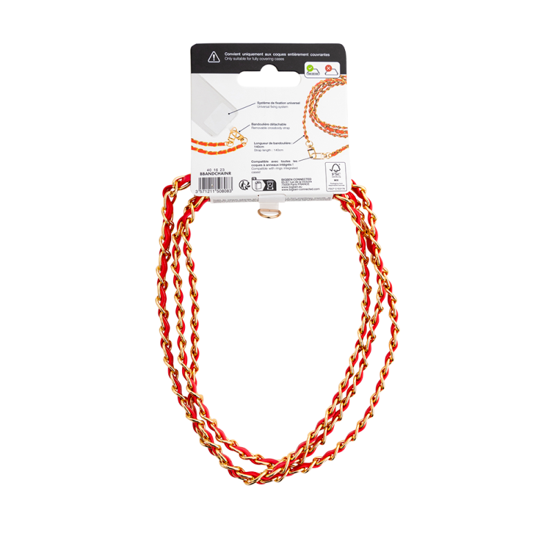 Bandoulière téléphone Universelle Chaîne Gold + Rouge Bigben