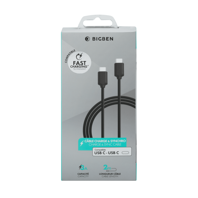 Câble USB-C/USB-C Power Delivery 2m noir Bigben