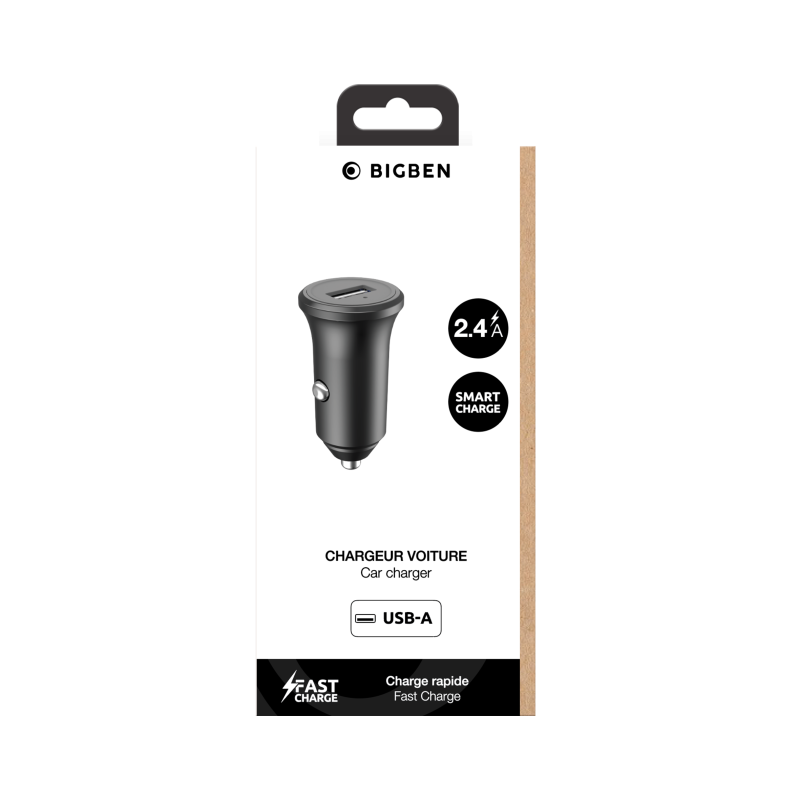Chargeur voiture 2.4A USB A FastCharge Noir Bigben