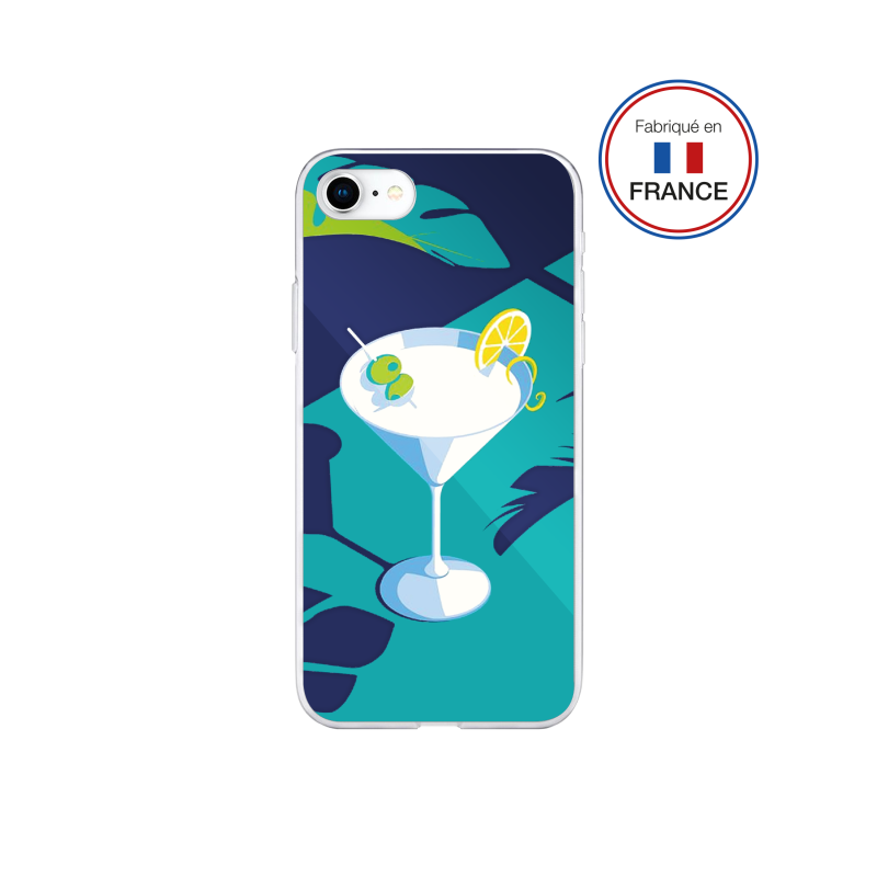Coque Résine iPhone SE 2022/SE/8/7/6S/6 Cocktail bleu Miroir - Fabriquée en France Bigben