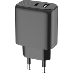 Double Chargeur maison USB A+C 40W (15+25W) Power Delivery Noir Bigben