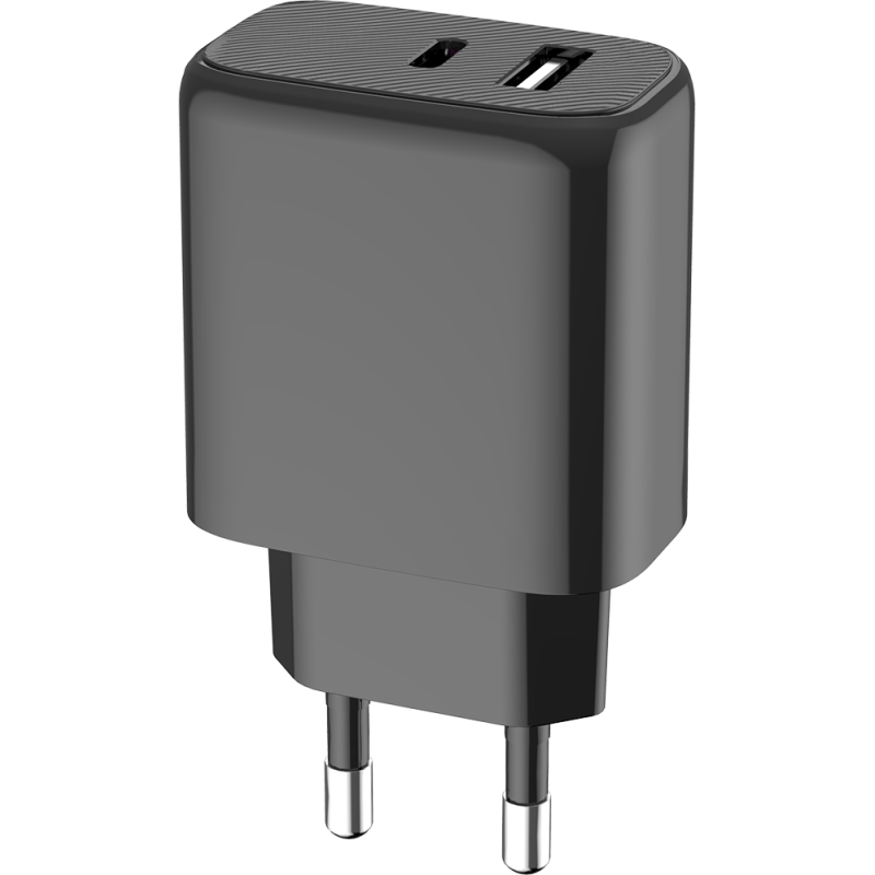 Double Chargeur maison USB A+C 40W (15+25W) Power Delivery Noir Bigben