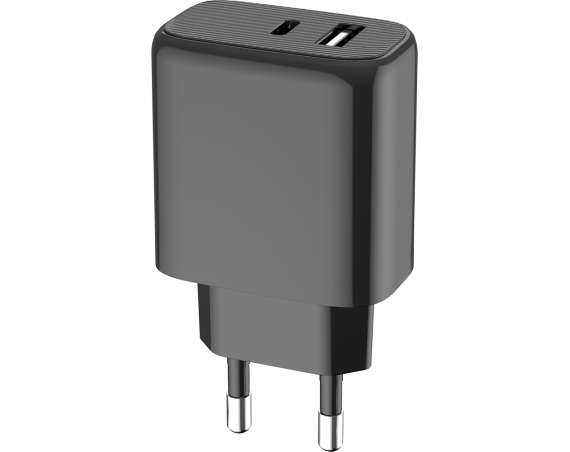 Double Chargeur maison USB A+C 40W (15+25W) Power Delivery Noir Bigben