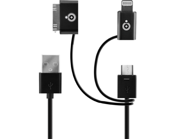 Pack charge 3 en 1 noir pour iPhone et téléphones micro USB