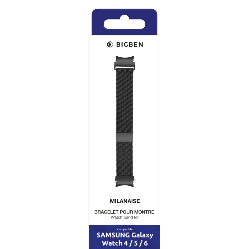 Bracelet milanais en acier graphite pour Samsung Galaxy Watch 4, 5 et 6 - Bigben