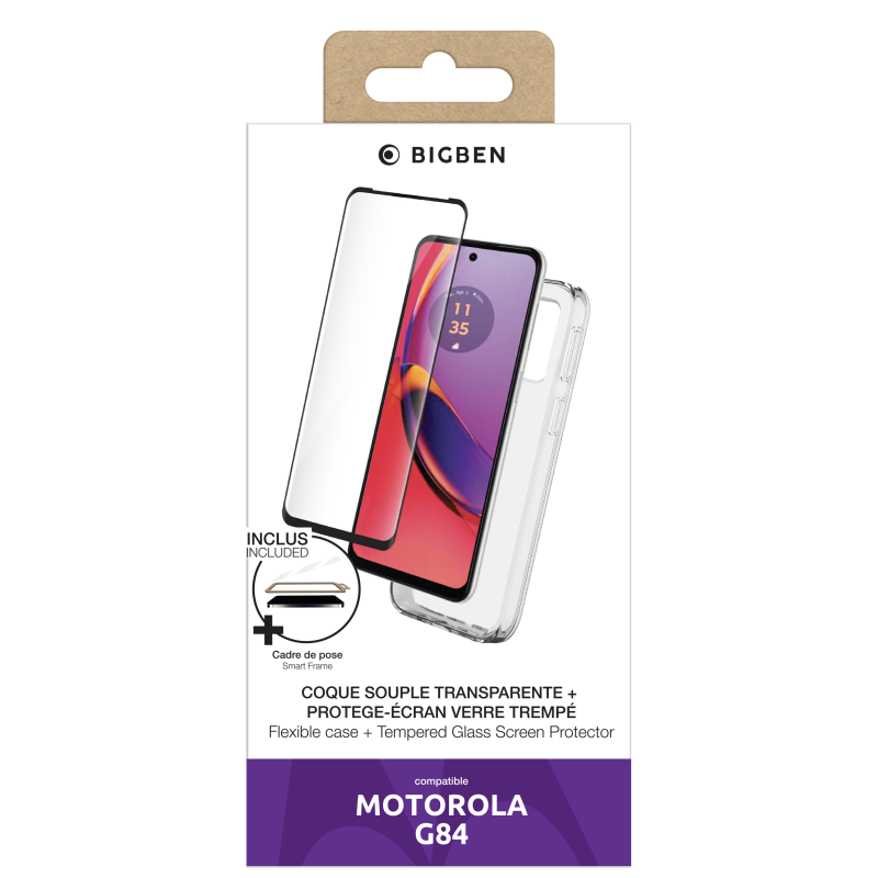 Pack G84 Accessoires Coque Transparente + Verre trempé + SmartFrame™ Bigben