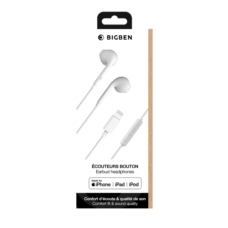 Ecouteurs Lightning - 70% Plastique recyclé Blanc Bigben